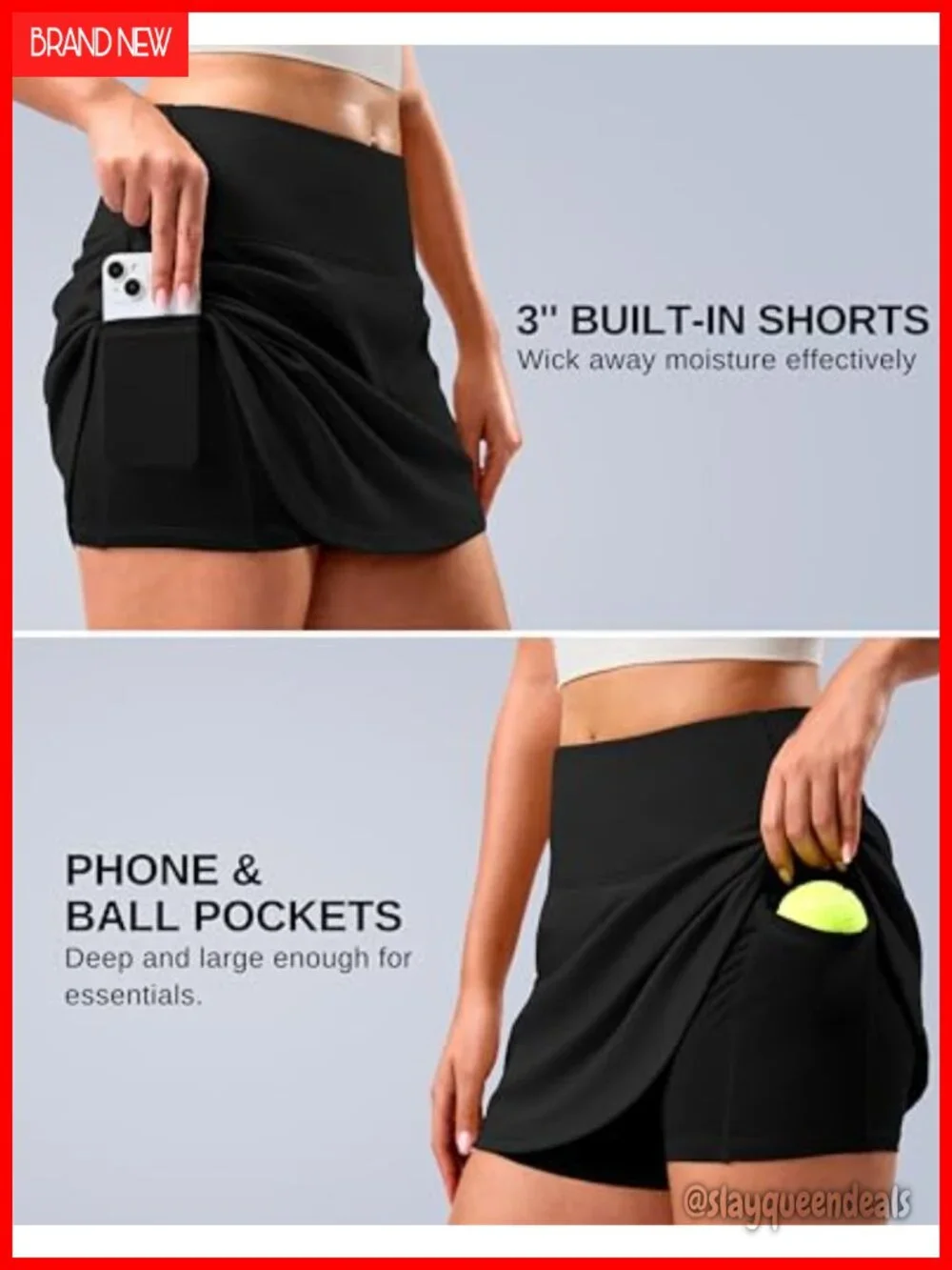 Curved Hem High Waisted Athletic Skort with 2 Inner Pockets